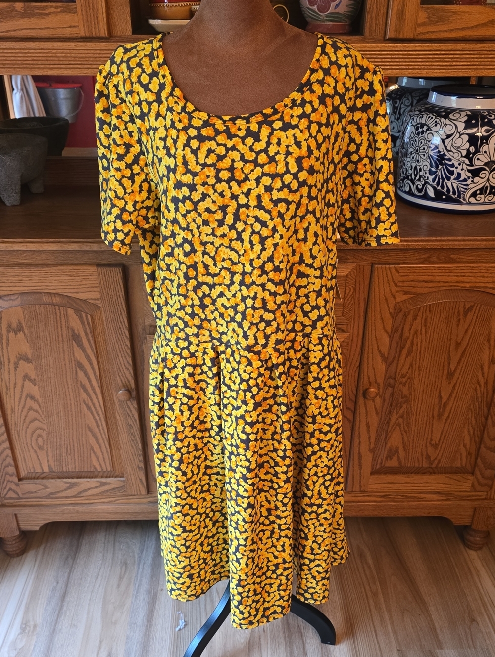 LuLaRoe Yellow and Black Floral Scoop-Neck Dress